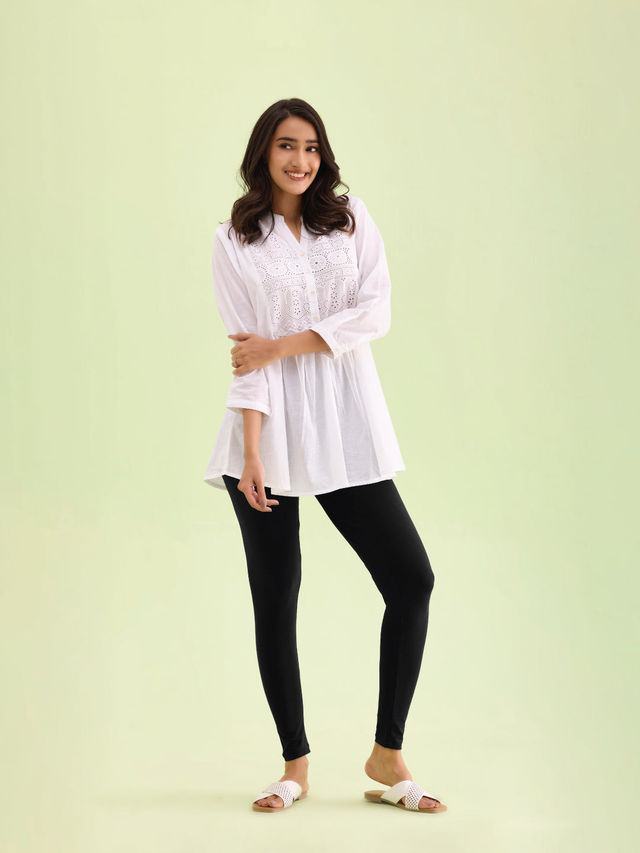 Go Colors Women's Solid Mid Rise Ankle Length Leggings | Black - 3XL
