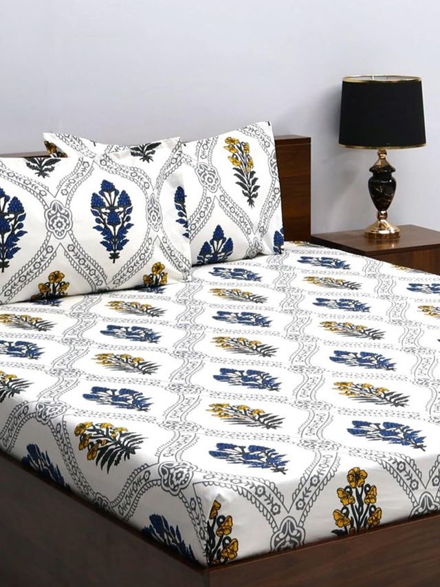Bombay Dyeing Mimosa 164 Tc Double Size Bedsheet With 2 Pillow Covers - White