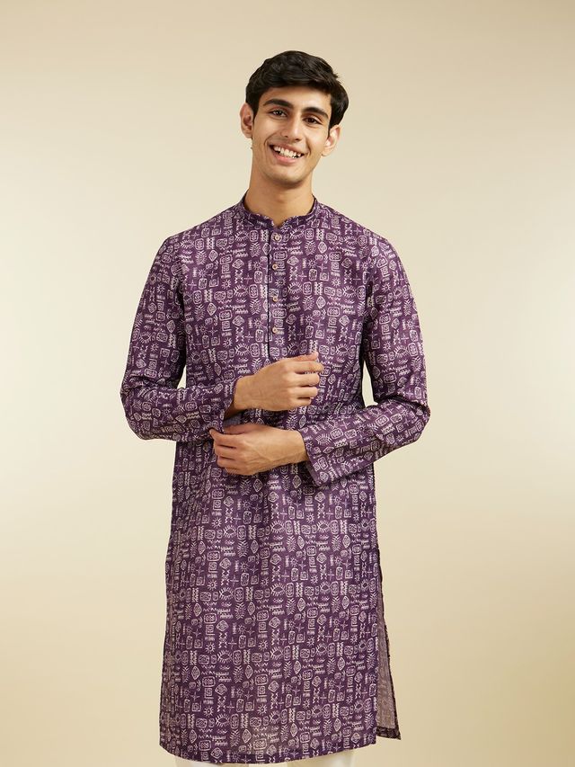 Diwas By Manyavar Purple Blended Cotton Abstract Printed Kurta Set | L