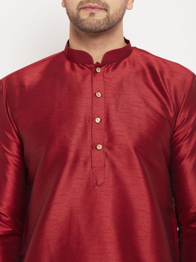 Vastramay Men's Silk Blend Kurta | Maroon - L