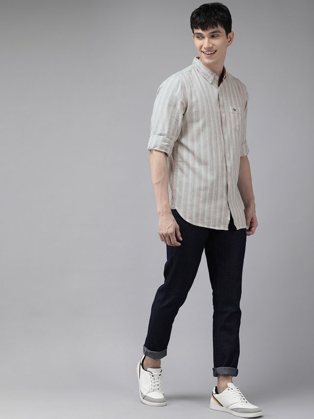 The Bear House Men Slim Fit Striped Casual Shirt Style-Jose Color - Multicolor Size - M