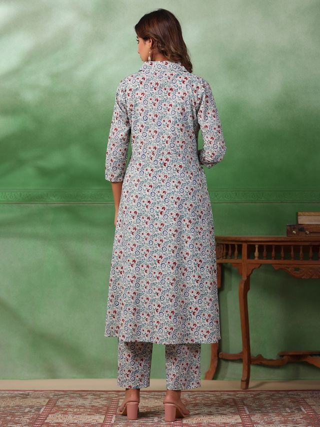 Rangdeep Floral Printed Regular Pure Cotton Kurta With Trousers | Women | Off White | XXL