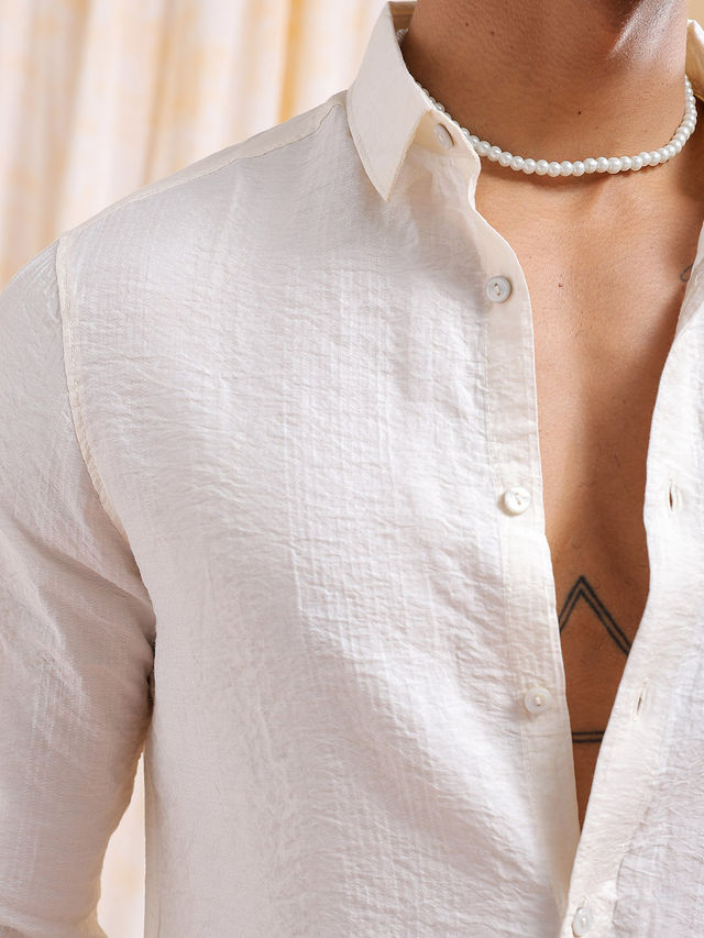 The Indian Garage Co Slim Striped Resort Shirt | Khaki - M