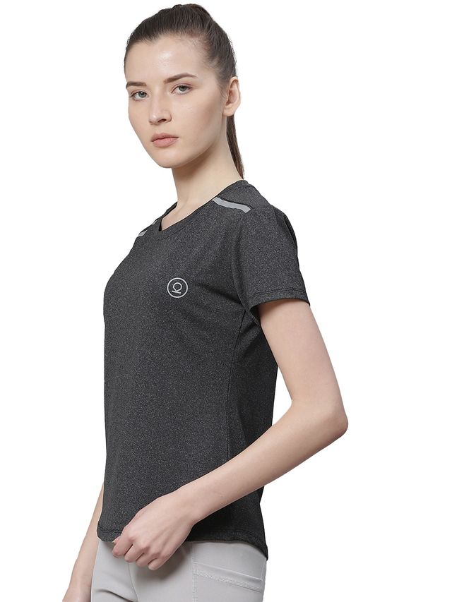 Chkokko Women's Round Neck Dry Fit Gym Sports T-shirt | Self Dark Grey - S