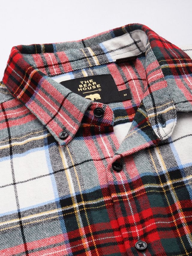 The Bear House Men Slim Fit Checked Flannel Cotton Casual Shirt - Tai | Multicolor | L