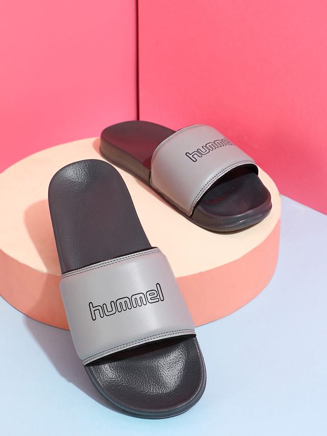 hummel Classic lightweight slides for Men with Cushioned Sole and Arch Support | Silver Grey | 7