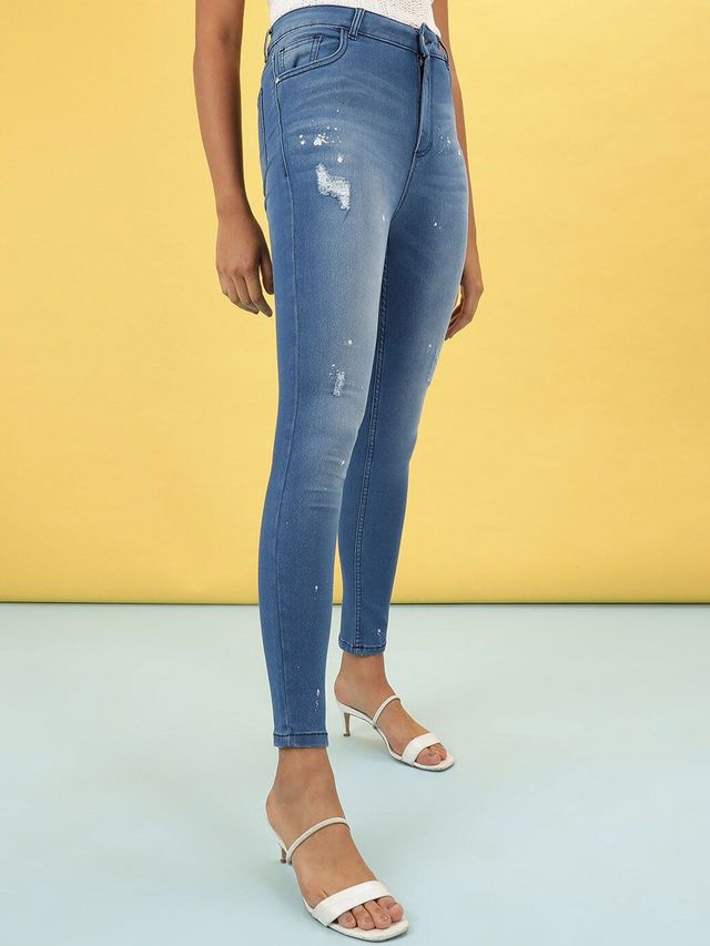 Freehand Women's Paint Splash Skinny Fit Denim Jeans | Blue - 32