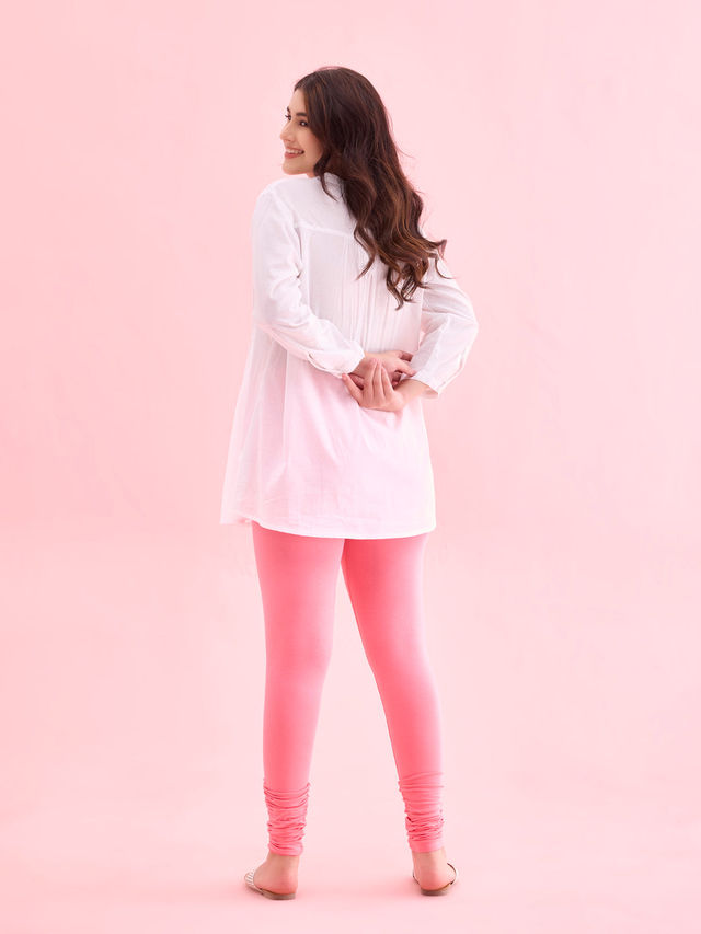 Go Colors Women's Solid Mid Rise Churidar | Light Pink - 2XL