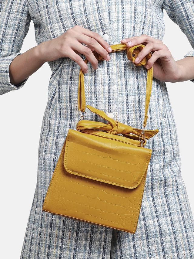 Haute Sauce Women's Solid PU 2 L Sling Bag | Yellow - One Size