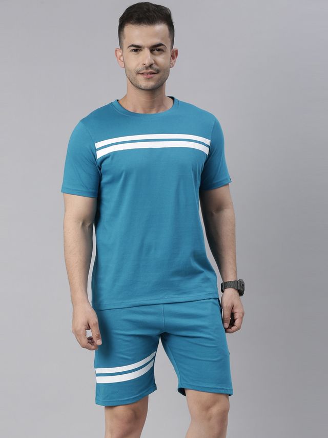 Bushirt Men's Cotton Co-ord Set | Bliss Teal Blue - M