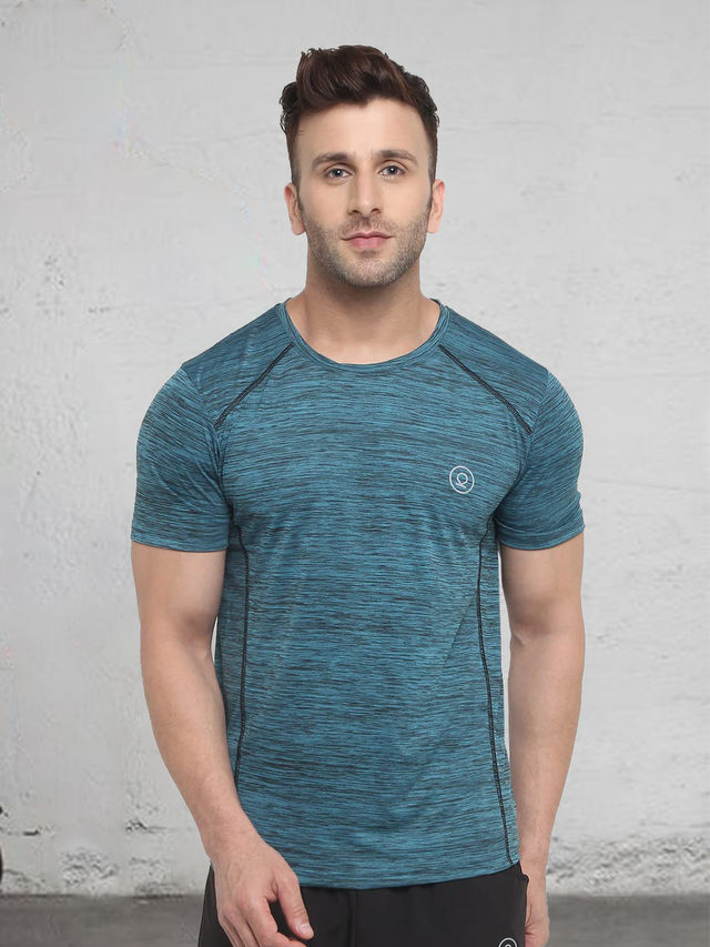 Chkokko Men's Round Neck Regular Fit Half Sleeves Gym T-shirt | Seagreen - L