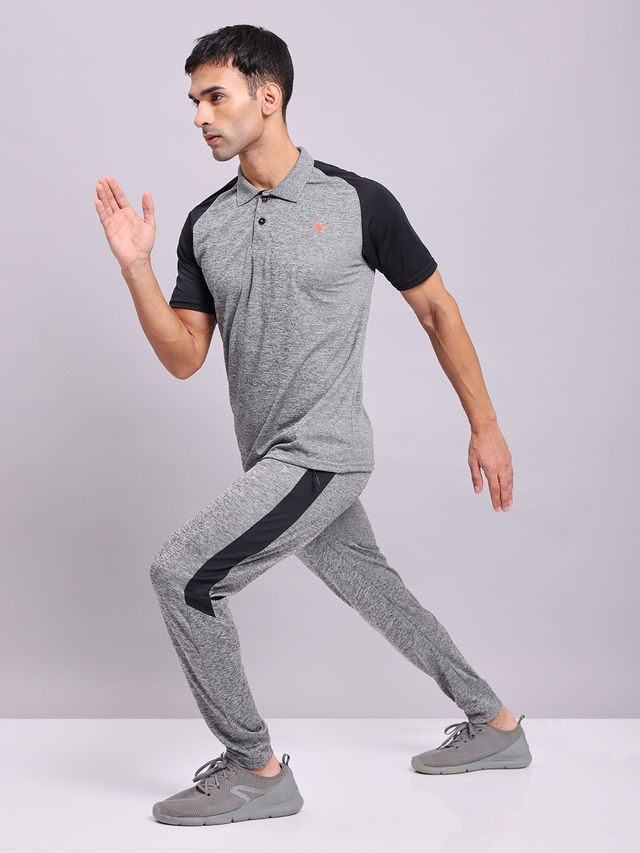 Technosport Men Poly Melange Slim Fit Sports Trackpants with TECHNO DRY | Black Melange | L