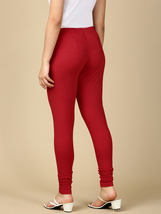 Pynk Women s Ultra Soft 360  Stretch Premium Cotton Churidar Leggings | Red | Free Size