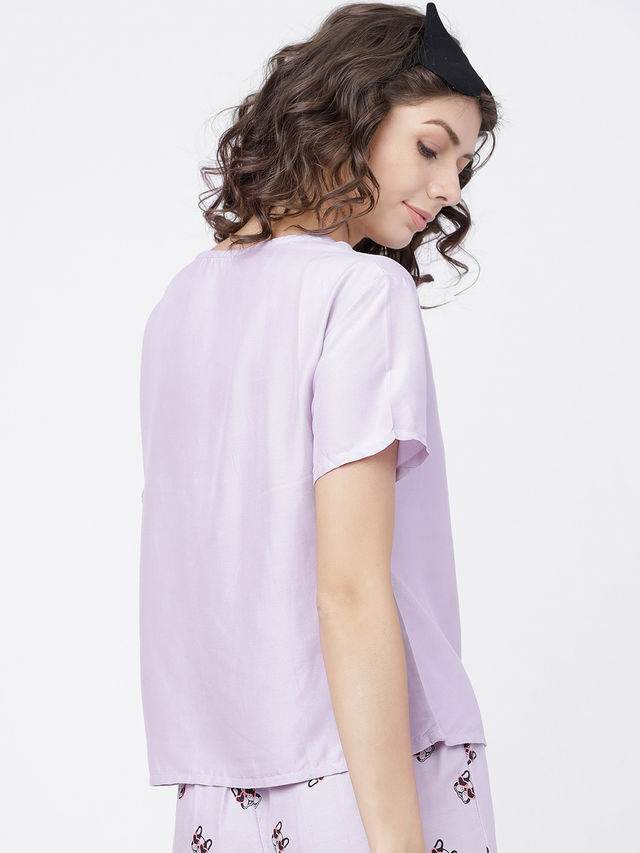 Tokyo Talkies Women's Graphic Printed Round Neck T-Shirt | Mauve and Black - L