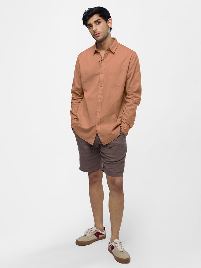 The Souled Store Men's Regular Cotton Linen Shirts | Orange | L