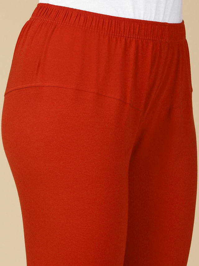 Pynk Women s Ultra Soft 360  Stretch Premium Cotton Churidar Leggings | Scarlet | Free Size