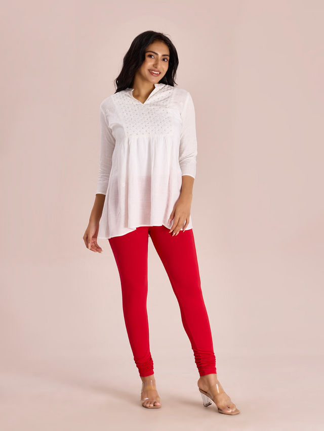 Go Colors Women's Solid Mid Rise Churidar | Dark Red - XL