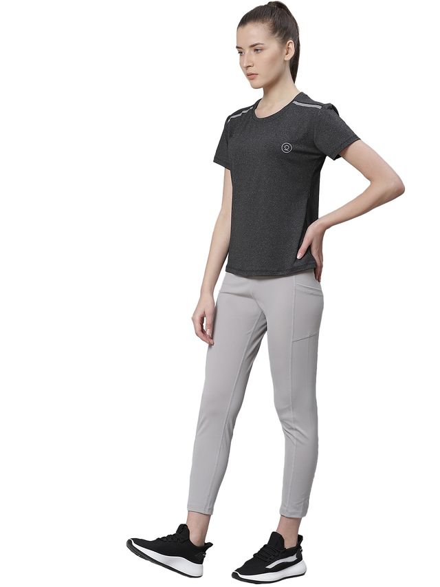 Chkokko Women's Round Neck Dry Fit Gym Sports T-shirt | Self Dark Grey - S