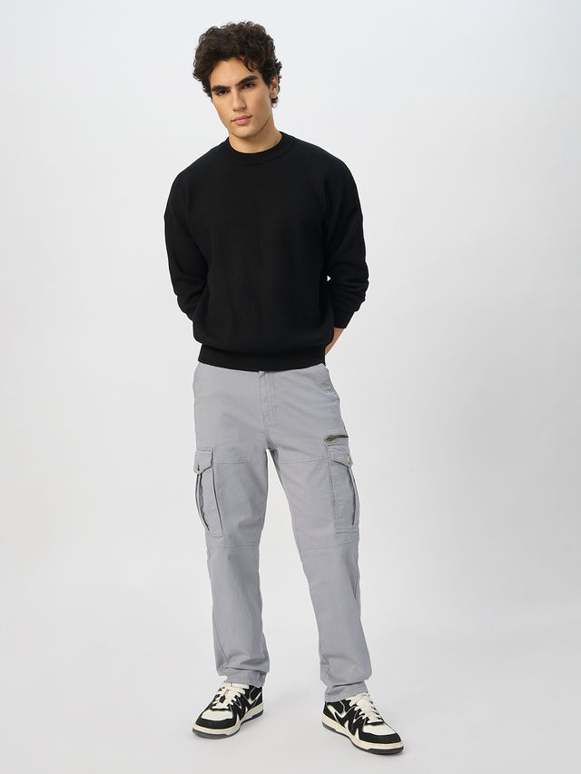 The Souled Store Men's Solids Cargo Pants | Grey - 30