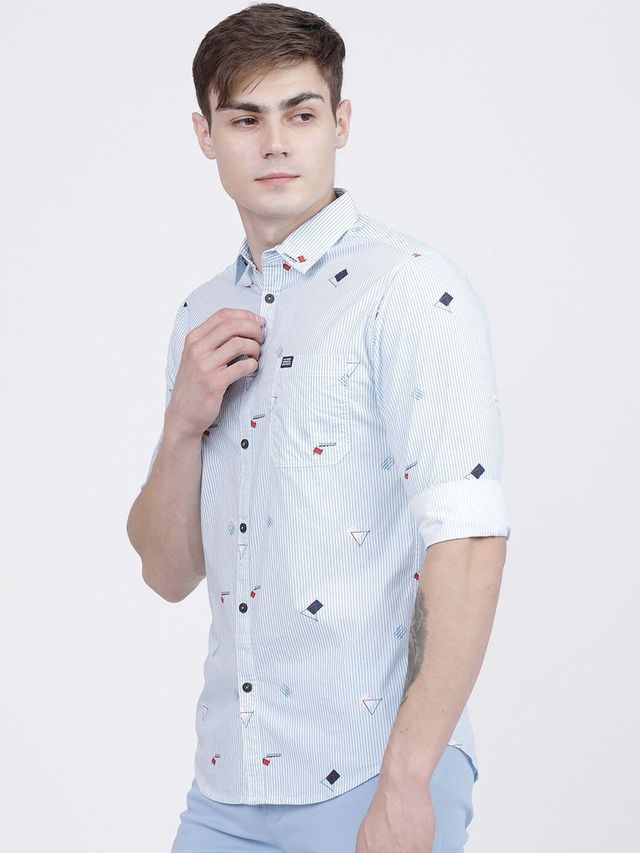 The Indian Garage Co Men's Slim Fit Striped Casual Shirt | Blue - XL