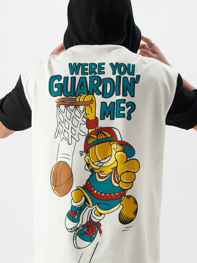 The Souled Store Men's Oversized Garfield- Guarding Me | Hooded T-shirts | MulticolorM