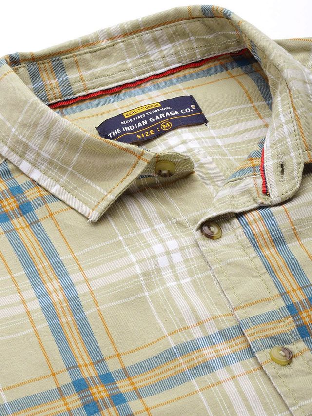 The Indian Garage Co Men's Slim Fit Checked Casual Shirt | Green - S