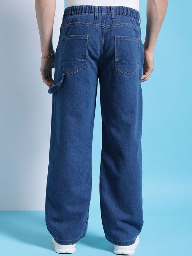 The Indian Garage Co Men's G371 Baggy Fit Solid Street Jeans | Solid Blue | 32