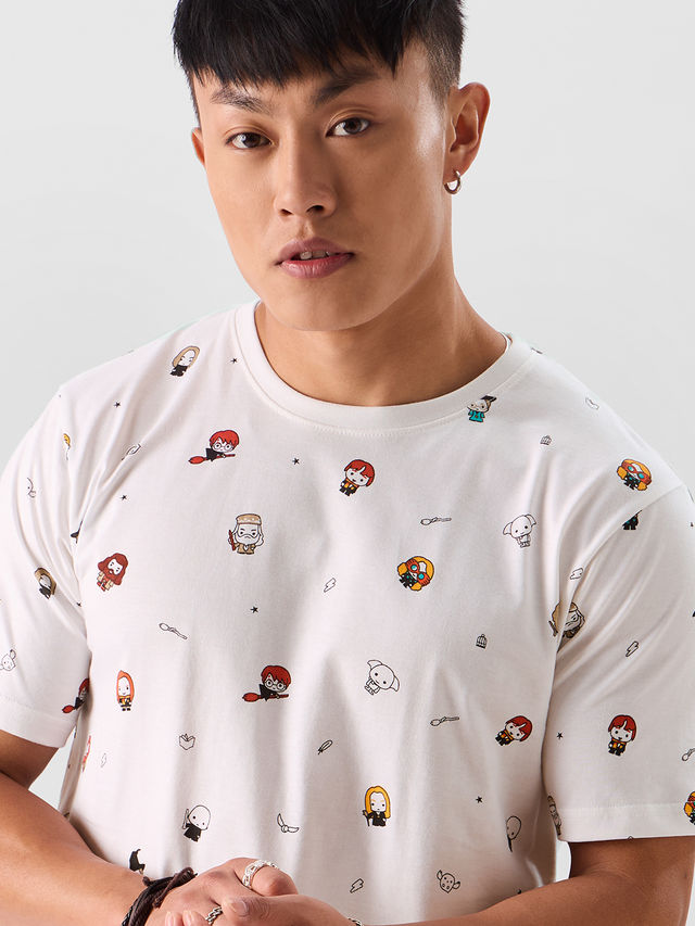 The Souled Store Men's Regular Harry Potter- Character Pattern T-Shirts | White | XL