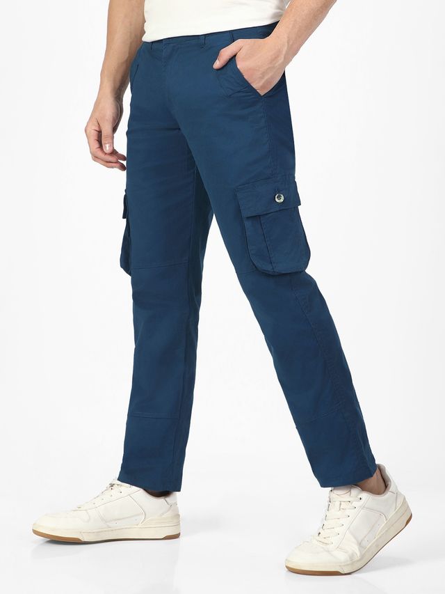 Urbano Fashion Men's Royal Blue Regular Fit Solid Cargo Chino Pant With 6 Pockets-30
