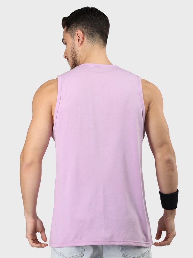 Chkokko Men Gym Regular Fit Tank Tops Sports Sleeveless Printed Vest Lavender | Size M