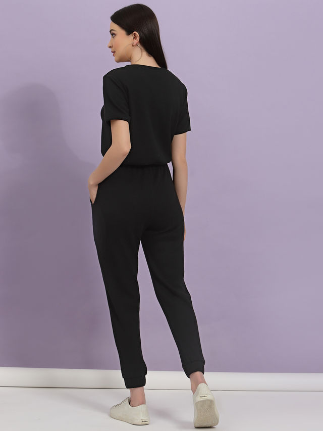 Rigo Women Waffle Knit Co-ord Set | Black - L