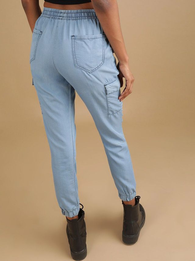 Freehand Women's Denim Cargo Jogger | Blue - 28