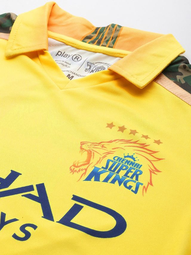 playR Chennai Super Kings Authentic Fan Jersey IPL 2025 Adult Dhoni 7 Half Sleeve | Yellow | M