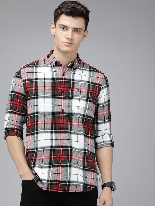 The Bear House Men Slim Fit Checked Flannel Cotton Casual Shirt - Tai | Multicolor | L