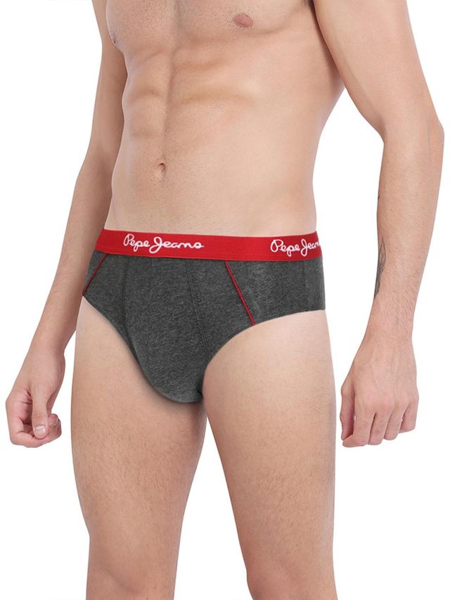 Pepe Jeans Men's Solid Charcoal Melange Brief | S