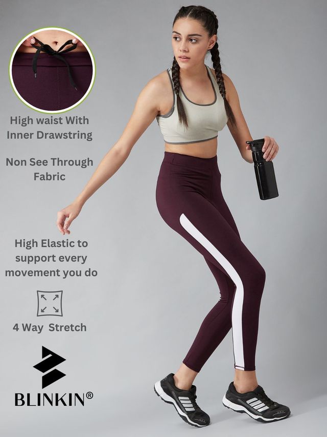 Blinkin Stretchable Gym Tights & Pants For Women | Squat Proof Active Wear Yoga Pants Maroon - L
