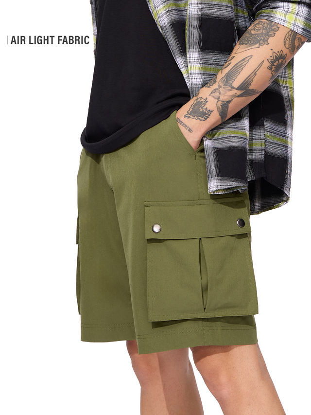 The Souled Store Men's Solids Cargo Shorts | Military Olive - L