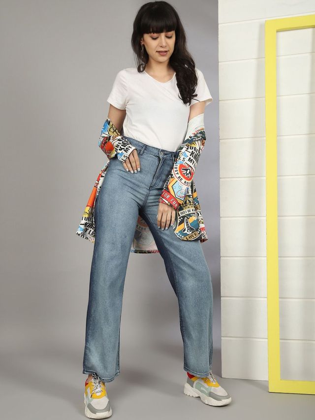 Freehand Women's 2 Tone Denim Wide Leg Jeans | Blue - 28