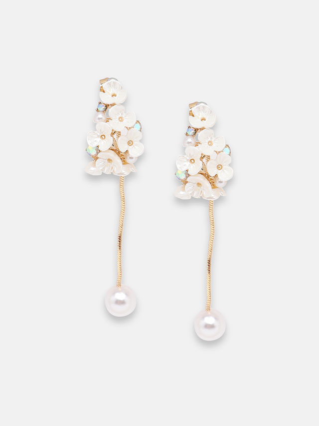 Sohi White Gold-Plated Contemporary Drop Earrings