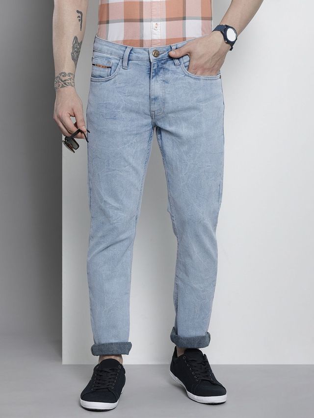 The Indian Garage Co Men's G-Jake Slim Straight Fit Solid Casual Jeans | Light Blue | 32