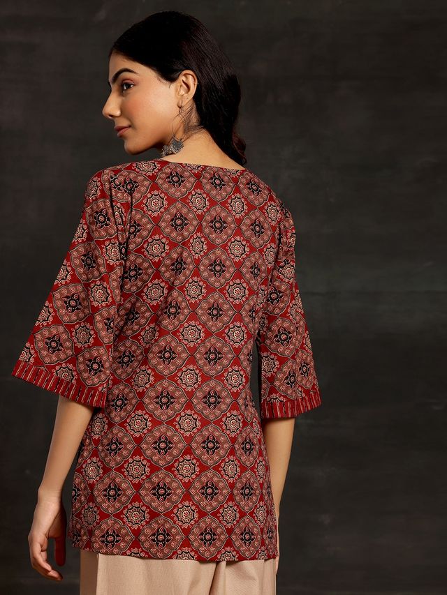 Libas Women Ethnic Motif Maroon Kurti With Flared Sleeves - 26844L