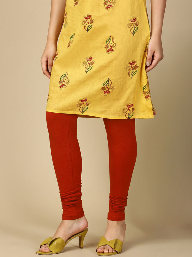 Pynk Women s Ultra Soft 360  Stretch Premium Cotton Churidar Leggings | Scarlet | Free Size