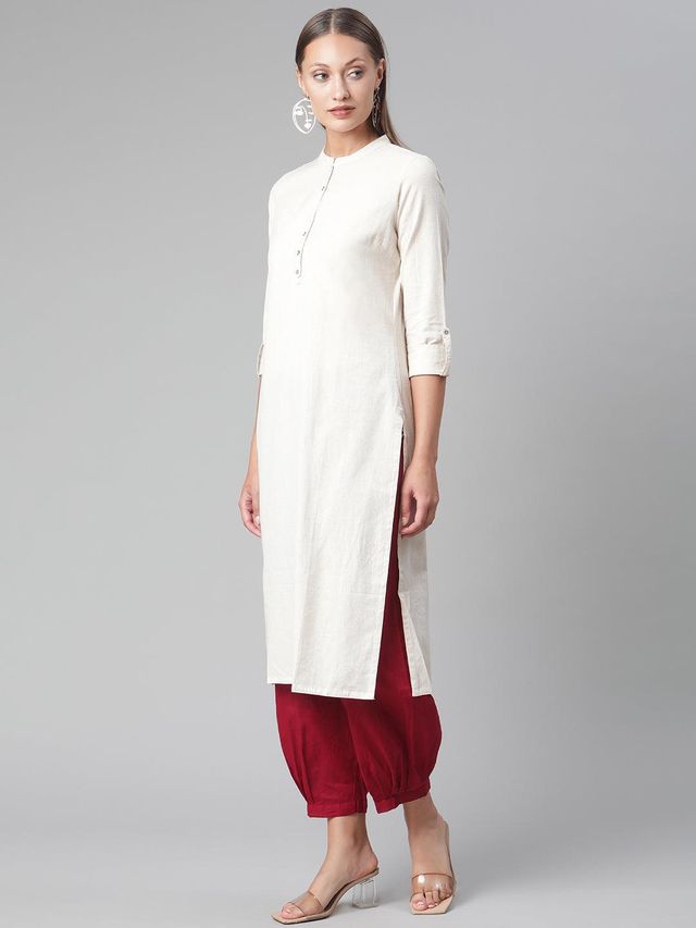 Divena Women s Solid Beige Cotton Kurta | DK0566 | L