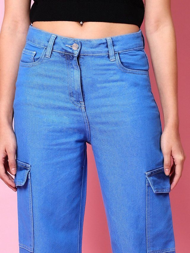 Freehand Women's Cargo Denim Jeans | Blue - 34