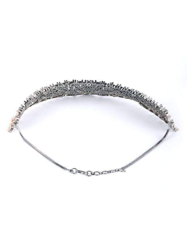 Priyaasi Grey American Diamond Cubic Zirconia Rose Gold Plated Choker Set
