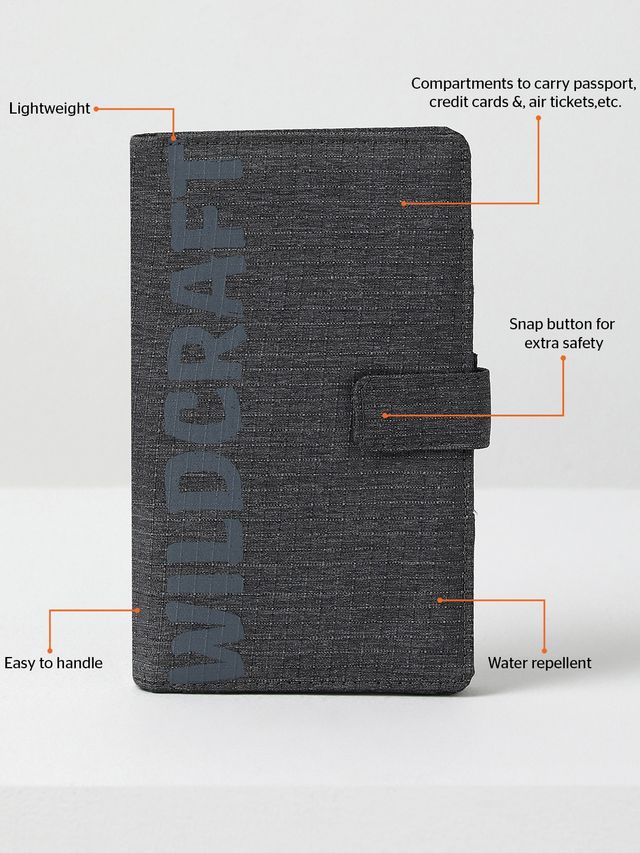 Wildcraft Men's Solid Faux Leather Passport Holder | Grey - L
