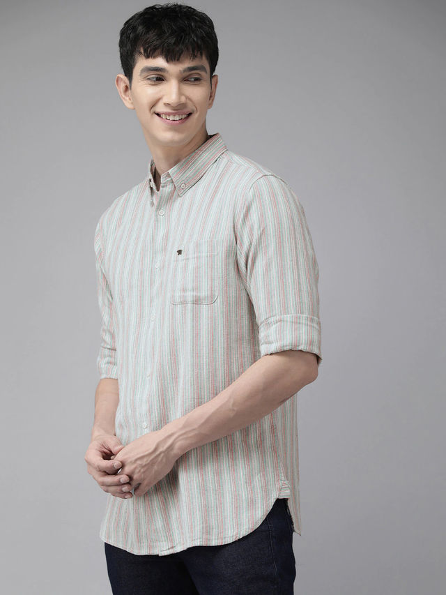 The Bear House Men Slim Fit Striped Casual Shirt Style-Jose Color - Multicolor Size - M
