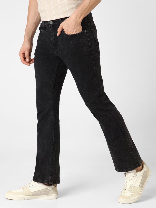 Urbano Fashion Men's Bootcut Jeans Washed Stretchable | Black | 34