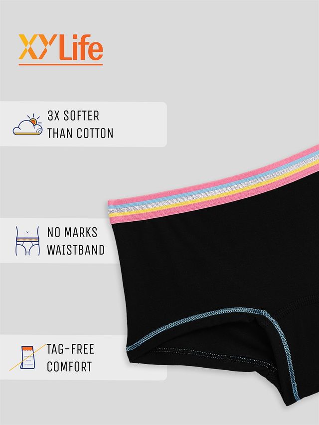 XY Life Primary Intellisoft Tencel Modal Boyshorts PO2 - Ice Blue+Black | 7-8Y| Pack Of 2