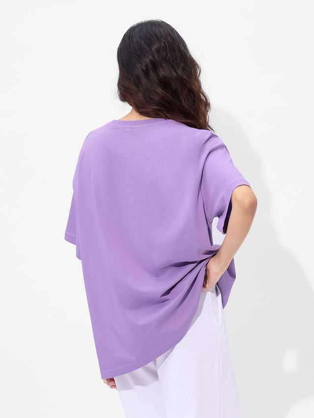 The Souled Store Women's Inside Out Boredom Oversized T-shirt | Purple - L